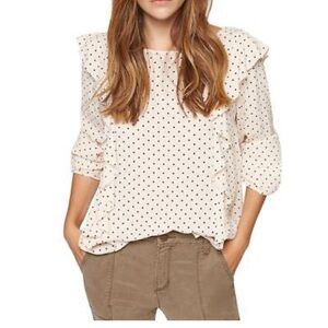 Sanctuary Black Polka Dot Ruffle Blouse – Size Small – Classic Preppy